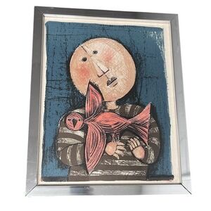 GRACIELA RODO BOULANGER Lithograph‎ " Bird with Bird " Signed Blue Red